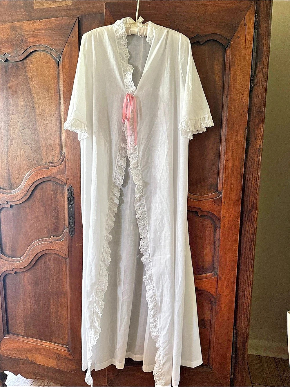 Sears Perma-Prest Lace Trim Robe White & Pink Large vintage